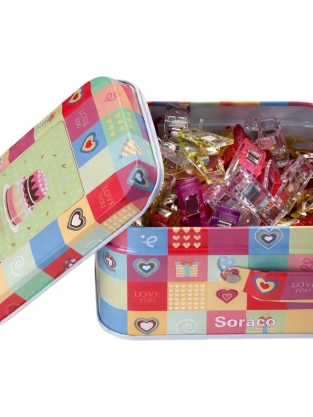 Sewing Clips with Tin Box, 100 Pcs Assorted Color Craft Clips for Fabric and Qui - Picture 3 of 6
